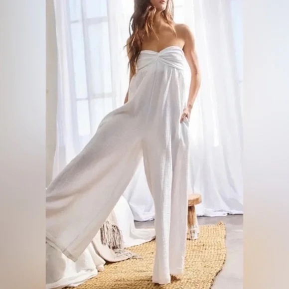 BUCKETLIST Pants - Bucketlist Wide Leg Tube Solid Jumpsuits - White